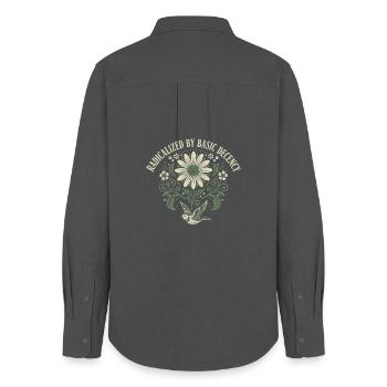 Radicalized By Basic Decency Quote Shirt Sticker - Women's Oxford Shirt - anthracite - Back - AI Model Female 172 light (172cm)