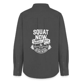 Squat Now Waddle Later - Women's Oxford Shirt - anthracite - Back - AI Model Female 172 light (172cm)