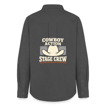 Cowboy-action-shooter. Cowboy-action-shooter - Frauen Oxford Hemd - Anthrazit - Hinten - AI Model Female 172 light (172cm)
