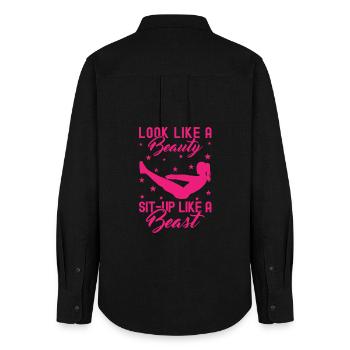 Fitness Fanatics A Beauty Sit-Up Like Beast - Frauen Oxford Hemd - Schwarz - Hinten - AI Model Female 172 light (172cm)