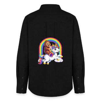 Bigfoot Riding Unicorn Lover Rainbow Sasquatch - Frauen Oxford Hemd - Schwarz - Hinten - AI Model Female 172 light (172cm)