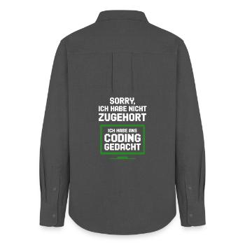 Coding Monitor Tee - Frauen Oxford Hemd - Anthrazit - Hinten - AI Model Female 172 light (172cm)