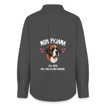 Pyjama Chien Saint Bernard Humour  - Chemise Oxford Femme - charbon - Dos - AI Model Female 172 light (172cm)