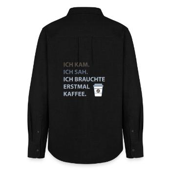 Ich kam. Ich sah. Ich brauchte erstmal Kaffee. - Frauen Oxford Hemd - Schwarz - Hinten - AI Model Female 172 light (172cm)