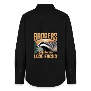 Funny Animal Badger - Women's Oxford Shirt - black - Back - AI Model Female 172 light (172cm)