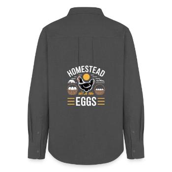 Homestead Eggs Chicken Holder Chicken - Women's Oxford Shirt - anthracite - Back - AI Model Female 172 light (172cm)