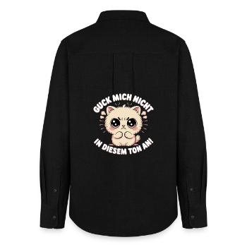 Guck Mich Nicht In Diesem Ton An Frech Büro Spruch - Frauen Oxford Hemd - Schwarz - Hinten - AI Model Female 172 light (172cm)