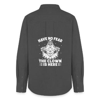 Graphisme du cirque n’aie pas peur Le clown est là - Chemise Oxford Femme - charbon - Dos - AI Model Female 172 light (172cm)