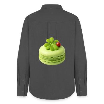Macaron vert avec trèfle porte-bonheur - Chemise Oxford Femme - charbon - Dos - AI Model Female 172 light (172cm)