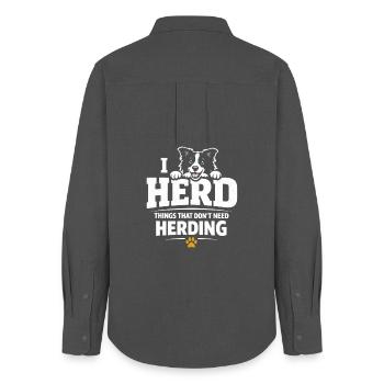 Ich hüte einfach alles | Border Collie Humor - Frauen Oxford Hemd - Anthrazit - Hinten - AI Model Female 172 light (172cm)
