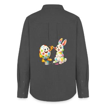 Funny Easter Egg Paints Happy Easter Bunny - Women's Oxford Shirt - anthracite - Back - AI Model Female 172 light (172cm)