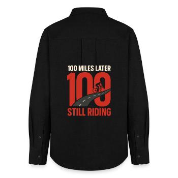 Century Ride 100 miles Cycliste Century - Chemise Oxford Femme - noir - Dos - AI Model Female 172 light (172cm)