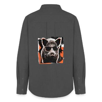 Cool Wild Boar Sunglasses Vintage - Women's Oxford Shirt - anthracite - Back - AI Model Female 172 light (172cm)
