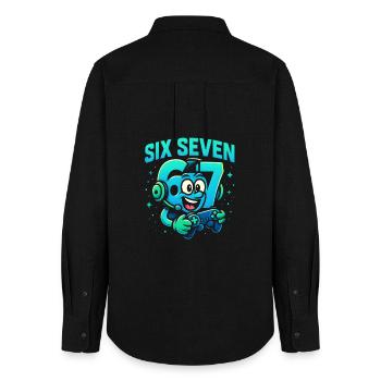 Six Seven Gamer Mascot Italian Brainrot Gaming - Women's Oxford Shirt - black - Back - AI Model Female 172 light (172cm)