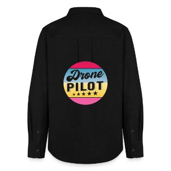 Drone Pilot Drohnenpilot Gradient Badge - Women's Oxford Shirt - black - Back - AI Model Female 172 light (172cm)