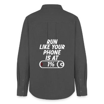 Run like your phone is at 1% - Women's Oxford Shirt - anthracite - Back - AI Model Female 172 light (172cm)