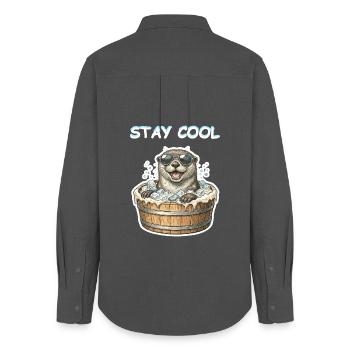 Stay Cool Eisbaden Otter - Frauen Oxford Hemd - Anthrazit - Hinten - AI Model Female 172 light (172cm)