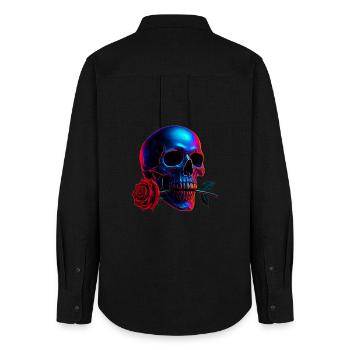 Totenkopf Rose Dark Art Neon Schädel Motiv - Frauen Oxford Hemd - Schwarz - Hinten - AI Model Female 172 light (172cm)