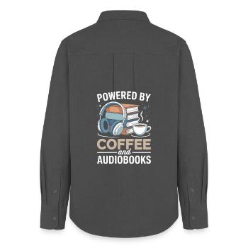 Powered By Coffee And Audiobooks Spruch Hörbücher - Women's Oxford Shirt - anthracite - Back - AI Model Female 172 light (172cm)