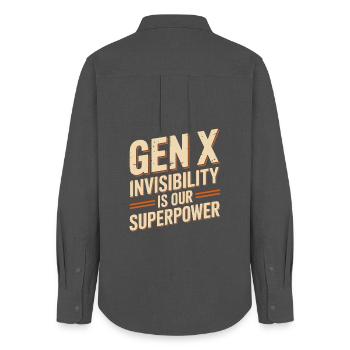 Génération X – L’invisibilité est notre super-pouvoir - Chemise Oxford Femme - charbon - Dos - AI Model Female 172 light (172cm)