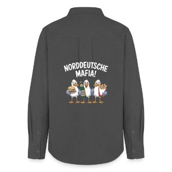 Mafia nord-allemande, mouettes, Burgers, frites, bière - Chemise Oxford Femme - charbon - Dos - AI Model Female 172 light (172cm)