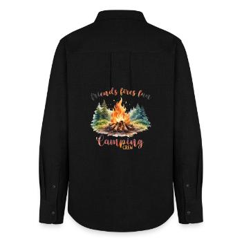 Camping Lagerfeuer Camper Outdoor Nature Berge - Frauen Oxford Hemd - Schwarz - Hinten - AI Model Female 172 light (172cm)