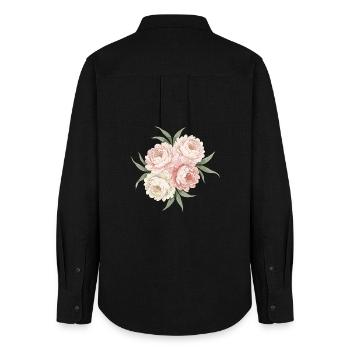 Peonies Bouquet in Pink - Women's Oxford Shirt - black - Back - AI Model Female 172 light (172cm)