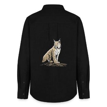 Luchs Felsen Portrait Wildkatze Natur - Frauen Oxford Hemd - Schwarz - Hinten - AI Model Female 172 light (172cm)
