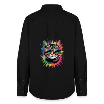 Bunte Katze Wasserfarben Spritzer Graffiti - Frauen Oxford Hemd - Schwarz - Hinten - AI Model Female 172 light (172cm)
