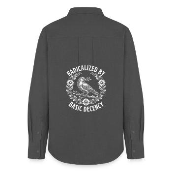 Radicalized Basic Decency Activist Equality  - Women's Oxford Shirt - anthracite - Back - AI Model Female 172 light (172cm)