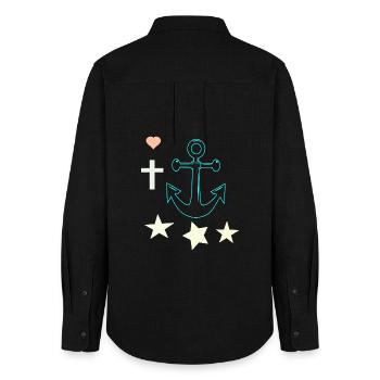 Glowing Anchor with Stars - Women's Oxford Shirt - black - Back - AI Model Female 172 light (172cm)