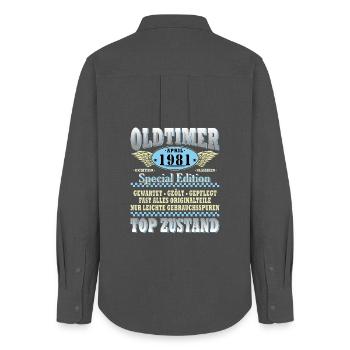 Oldtimer 1981 Spezialedition - Frauen Oxford Hemd - Anthrazit - Hinten - AI Model Female 172 light (172cm)