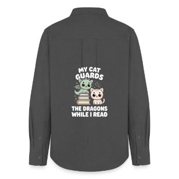 Cat Fairy Tale Fantasy Book Reading Funny Bookworm - Women's Oxford Shirt - anthracite - Back - AI Model Female 172 light (172cm)