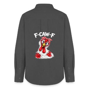 F-Caw-F poulet Humour adulte Coq drôle Fcawf - Chemise Oxford Femme - charbon - Dos - AI Model Female 172 light (172cm)