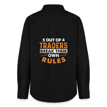 5 commerçants sur 4 enfreignent les règles de l’humour du trading - Chemise Oxford Femme - noir - Dos - AI Model Female 172 light (172cm)