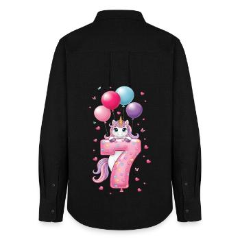 7 Years Girl Cute Unicorn 7th Birthday - Women's Oxford Shirt - black - Back - AI Model Female 172 light (172cm)