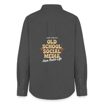 Old School Social Media Ham Radio Life - Women's Oxford Shirt - anthracite - Back - AI Model Female 172 light (172cm)
