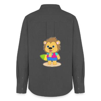 Löwe Surfen Surfbrett Sommer - Frauen Oxford Hemd - Anthrazit - Hinten - AI Model Female 172 light (172cm)