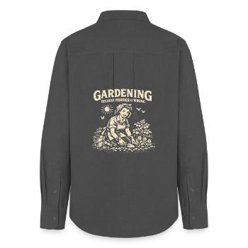 Gardening because murder is wrong – gardening for women - Women's Oxford Shirt - anthracite - Back - AI Model Female 172 light (172cm)