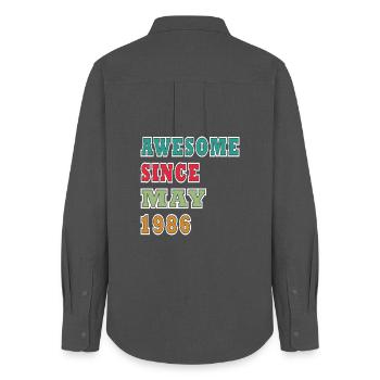 Birthday Greetings May 1986 - Women's Oxford Shirt - anthracite - Back - AI Model Female 172 light (172cm)