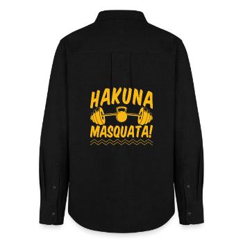 Fitness Fanatics Hakuna Masquata Calisthenics Gym - Frauen Oxford Hemd - Schwarz - Hinten - AI Model Female 172 light (172cm)