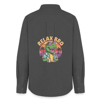Relax Bro Retro T-Rex Dinosaur - Chemise Oxford Femme - charbon - Dos - AI Model Female 172 light (172cm)