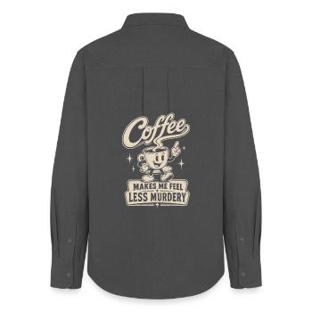 Coffee makes me less murderous - Women's Oxford Shirt - anthracite - Back - AI Model Female 172 light (172cm)