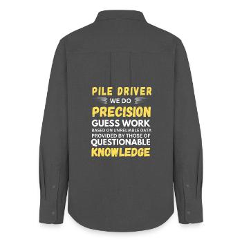 Pile Driver We Do Precision Guess Work - Women's Oxford Shirt - anthracite - Back - AI Model Female 172 light (172cm)