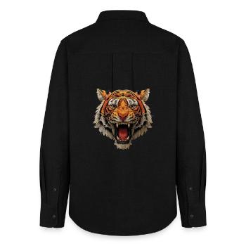 Tiger Head Roaring - Women's Oxford Shirt - black - Back - AI Model Female 172 light (172cm)