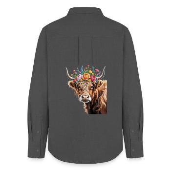 Scottish Highland cattle - Women's Oxford Shirt - anthracite - Back - AI Model Female 172 light (172cm)
