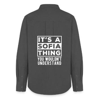 Es ist eine Sache von Sofia, die du nicht verstehen würdest - Frauen Oxford Hemd - Anthrazit - Hinten - AI Model Female 172 light (172cm)