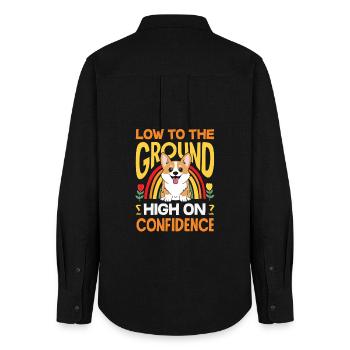 Kurze Beine, Große Einstellung, Corgi - Frauen Oxford Hemd - Schwarz - Hinten - AI Model Female 172 light (172cm)