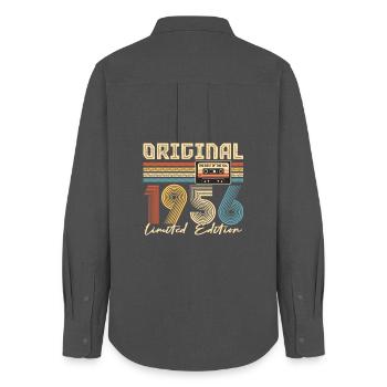 70e anniversaire, 70 ans - Chemise Oxford Femme - charbon - Dos - AI Model Female 172 light (172cm)