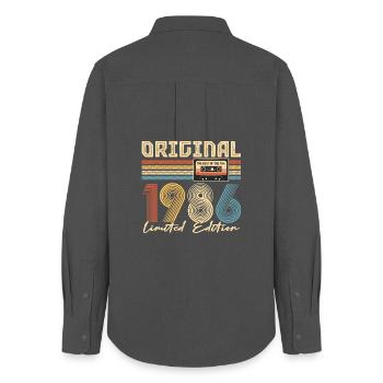 40e anniversaire, 40 ans - Chemise Oxford Femme - charbon - Dos - AI Model Female 172 light (172cm)